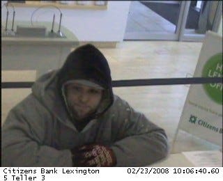 This image of the robbery suspect was taken from the Citizens Bank camera Saturday, Feb. 23.