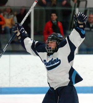 Franklin's Nate Weber celebrates a goal against North Quincy.
