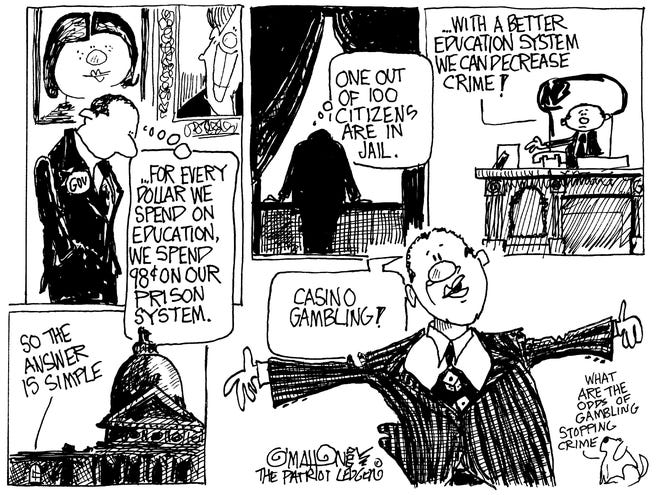 O'Mahoney cartoon on prisons, education and gambling