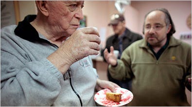 With coffee and cake in hand, Dan Fitzsimmons talked to Ken Einbinder at Senior Hope, an outpatient clinic in Albany.