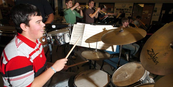 John Rodriguez Jr. plays drums with the Pocono Mountain West jazz band. Rodriguez has won the title of best percussionist two years in a row at the national Gospel Choir Olympics.