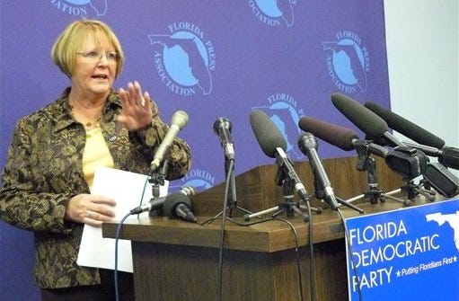 Florida Democratic Party Chair Karen Thurman discusses her party's latest plan for a "do-over" presidential primary at a news conference in Tallahassee on Thursday.