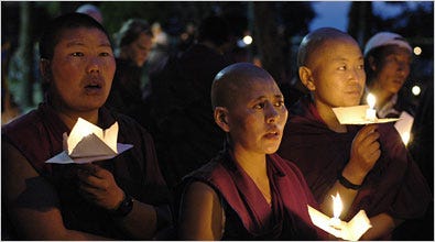 Exiled Tibetans held a vigil on Friday in Dharamsala, India. Many Tibetans have fled China to find sanctuary in India.