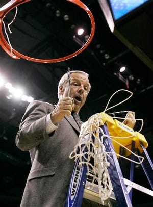 Roy Williams cut down the nets after the Tar Heels won the East Regional in Charlotte; now they seek a bigger prize in San Antonio.