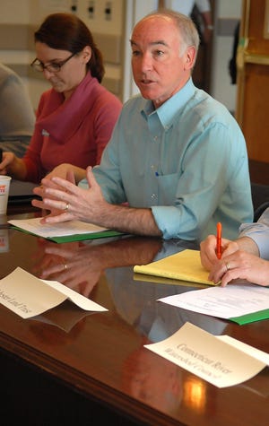Congressman Joe Courtney meets with local and regional environmental groups to discuss local environmental issues at the Colchester Town Hall on Saturday, April 12, 2008.