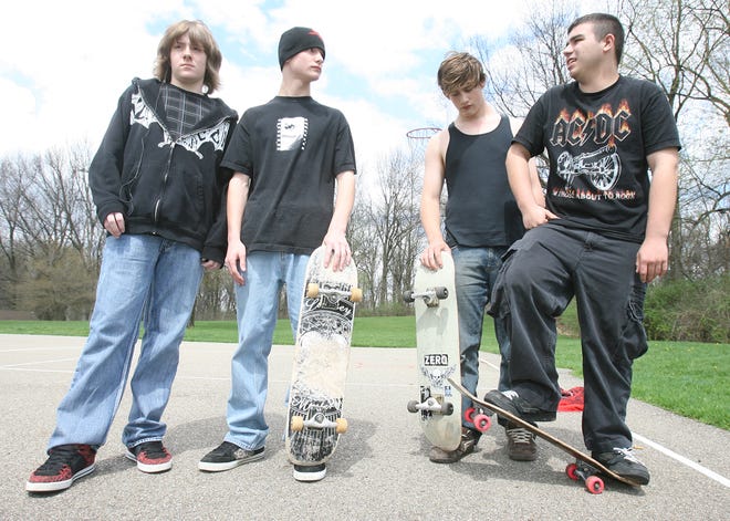 Washington High freshmen, from left, Cody Decker, Phil Bregy, Justin Armstrong and Dan Kirby talk about not having a skate park in their town.