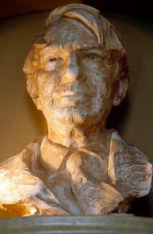 A bust of Carl Sandburg sits in the main entrance of the Carl Sandburg State Historic Site on Friday afternoon.