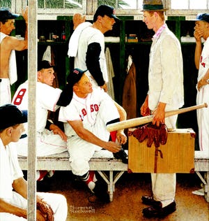 Norman Rockwell picked Sherman Safford out of a lunch line, and used him as the model for the rookie (with the suitcase) in "The Rookie."