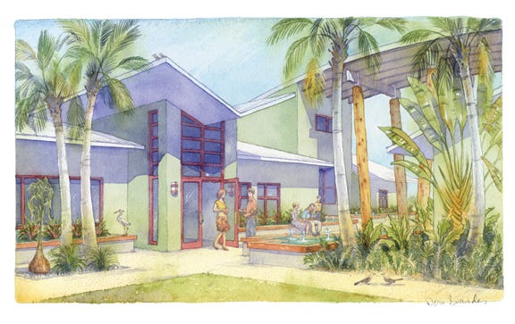 Building Hope aims to create a healing campus in Sarasota on five acres surrounded by green spaces. The Wellness Community now copes with limited indoor-only space in a strip mall.