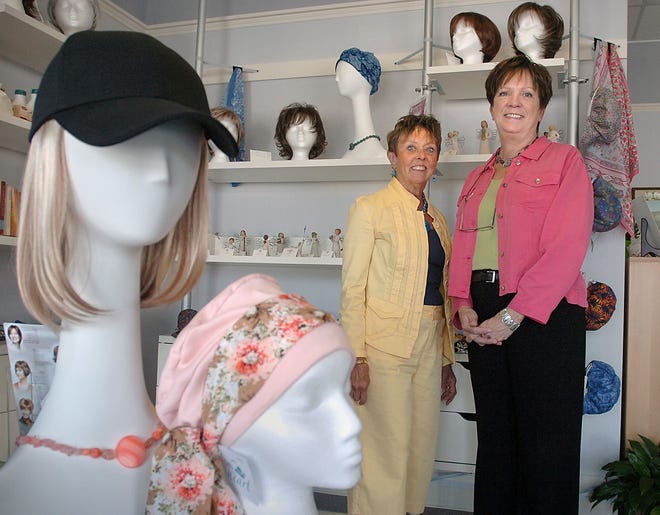 Shirley Hanlon, left, and Pat Souke, co-owners of New England Medical Fitting in Weymouth, have expanded their business to include an “oncology boutique” that sells wigs, scarves and even soaps and lotions made specifically for use by cancer patients.