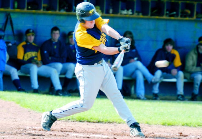Hillsdale's Mitchell Gabriele reached base eight times and blasted a solo home run Tuesday in the Hornets double-header sweep of Leslie.