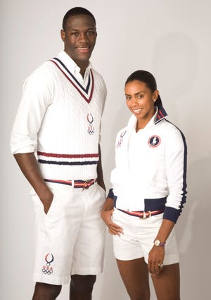 U.S. Olympic team boxer Deontay Wilder and U.S. Olympic track & field team member Brianna Glenn model Ralph Lauren designed village wear outfits during a photo session in New York Tuesday April 29, 2008.