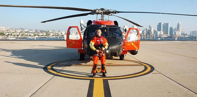 Steve Maccaferri poses for a portrait at the U.S. Coast Guard station in San Diego.