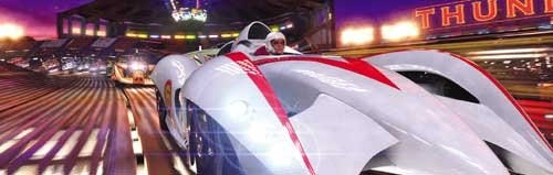 EMILE HIRSCH as Speed Racer driving the Mach 6 in a scene from Warner Bros. Pictures and Village Roadshow Pictures action adventure Speed Racer,distributed by Warner Bros. Pictures.