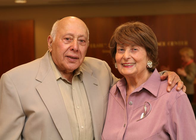 Faye Berzon poses with her husband Harry after being honored with the New England Sinai Nursing Living Legends Award Thursday, May 8.