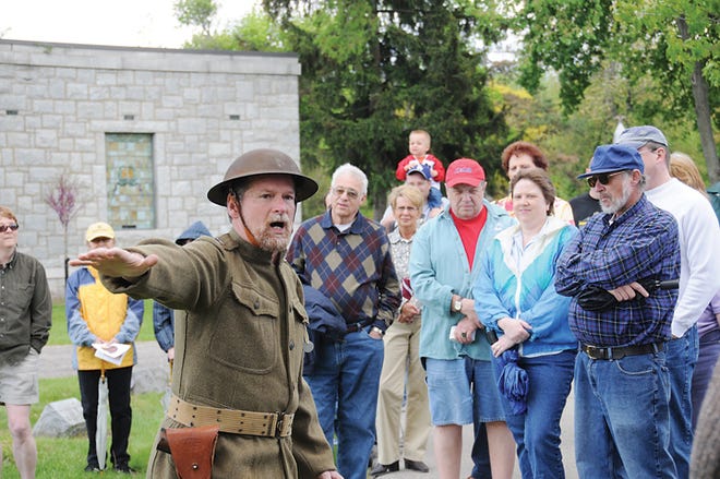 Chris Eder of Onsted reenacts the life of Captain Milburn Hawkes who died in September 1918 in the battle of Arconne in France, five weeks before the end of World War I.