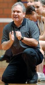 CHIEFTAIN PHOTO/FILE Longtime South High School girls basketball coach Jim Harrison works the sidelines during one of the games in his 18 seasons guiding the Colts.