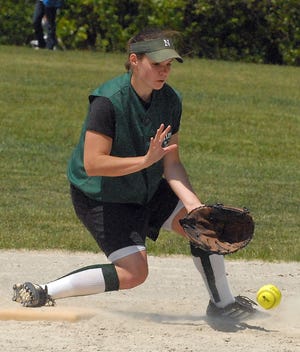 Nipmuc infielder Rebecca Brogan gobbles up a grounder during the Division 2 Central tournament game against Auburn.