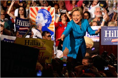 Senator Hillary Rodham Clinton celebrated at a rally in San Juan after winning the Puerto Rican primary on Sunday.