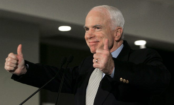 Republican presidential candidate, Sen. John McCain, R-Ariz., gives supporters a thumbs up during a campaign event in Baton Rouge, La. Wednesday