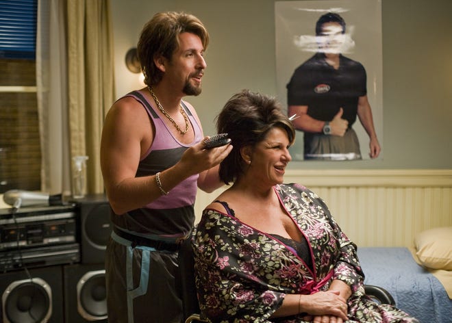 Onetime counter-terrorist and now-hairstylist Zohan (Adam Sandler), left, practices his technique with Gail (Lainie Kazan) in a scene from "You Don't Mess With the Zohan."