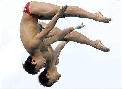 Hu Jia, left, and Yang Linguang competing in May in Florida.