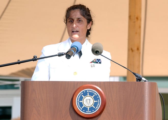 NASA astronaut Sunita Williams gives the commencement address at Massachusetts Maritime Academy.