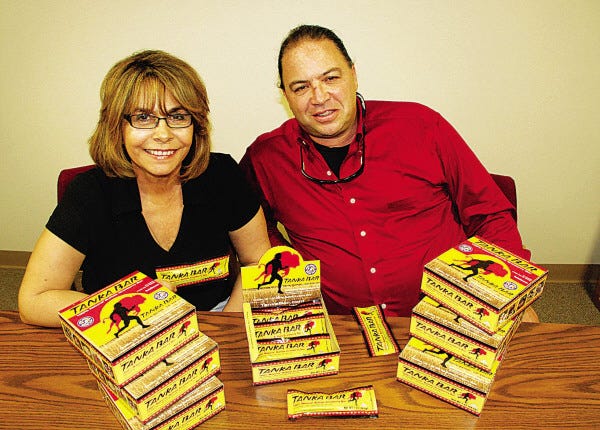 CHET BROKAW/The Associated Press
Karlene Hunter and Mark Tilsen display Tanka Bars in Rapid City, S.D. They own Native American Natural Foods, a company based on the Pine Ridge Indian Reservation that makes the energy bars that are made of buffalo and cranberry.
