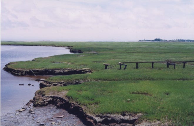The North River and its marshes, looking east from Damon’s Point in Marshfield toward Fourth Cliff and the river mouth.