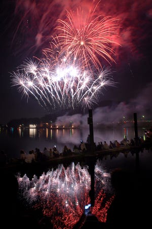Fireworks explode Saturday night above Norwich Harbor. An estimated 25,000 people watched the annual show.
