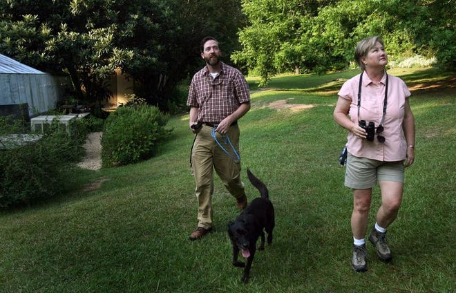Edwin Combs and Beth Motherwell spent Wednesday morning at the University of Alabama Arboretum bird- watching. The friends have been birding together for years.