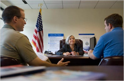 Rosemary Rodriguez, chairwoman of the United States Election Assistance Commission, center, in a staff briefing on Thursday.