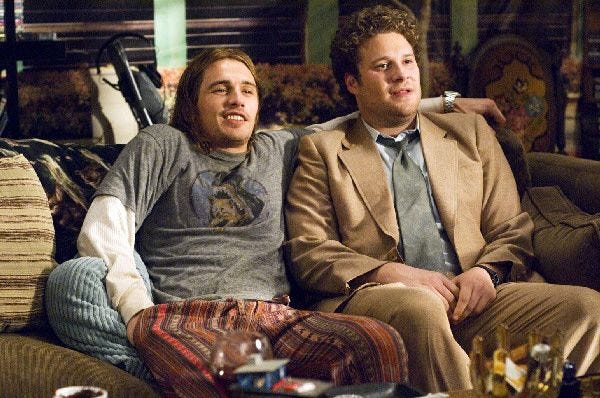 In this photo provided by Columbia Pictures, James Franco, left, and Seth Rogen are shown in a scene from the action-comedy "Pineapple Express".