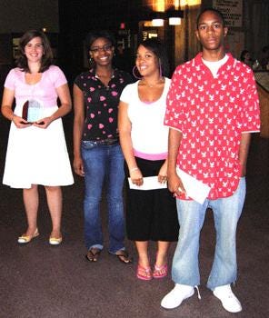 Among those Upward Bound students receiving awards at the Fifth Annual Banquet held at Glen Oaks Community College were, from left, Abigail Dutcher for Highest GPA, a perfect 4.0 grade point average, and Elizabeth Young, La Shanda Shelton, and Daniel Fields for Most Improved Grade Point Average.
