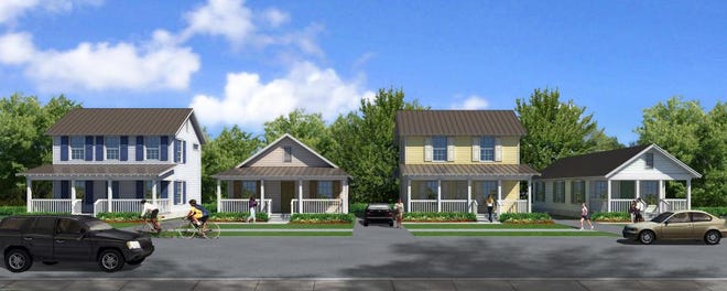 This rendering represents the streetscape at the Villages at Vallambrosa and the Fort Argyle Village subdivisions. (Courtesy of Beacon Builders Inc.)