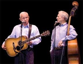 CHIEFTAIN PHOTO/BRYAN KELSEN — Tom (left) and Dick Smothers, The Smothers Brothers, perform in the Events Center at the Colorado State Fair Wednesday evening.