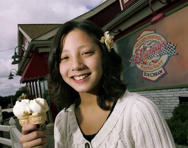 Aya Nagaki-Dilazzaro, 11, of Pembroke appears in a new Friendly’s Ice Cream commercial. Aya is one of five girls in the 30-second spot who sing the restaurants’ theme, “I wanna go to Friendly’s,” as a mother drives them around in a minivan.