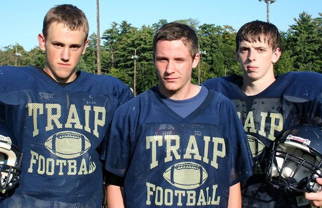 Doyle/Democrat photo
Traip football captains, from left, Eric Spear, Gary Donaldson and Danny Farren, hope to keep up the momentum the Rangers have built up the last two seasons.