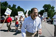 REPUBLICAN INCUMBENT Senator John E. Sununu, at the Labor Day parade in Milford, N.H., skipped his party’s national convention last week to stay at home and campaign for re-election.