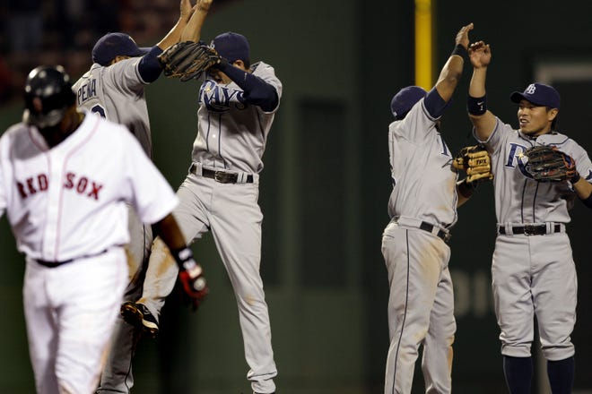 The Tampa Bay Rays celebrated at Fenway Park after taking two of three games from the Red Sox.