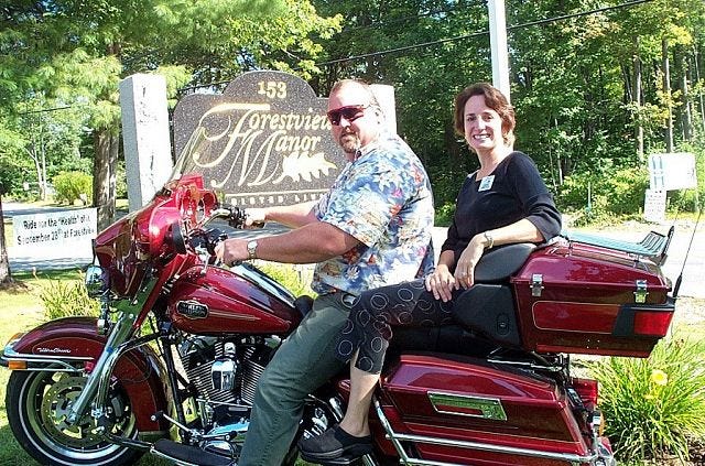 COURTESY PHOTO
FORESTVIEW staff member Jay Heney and Administrator Carrie Chandler are ready to hit the road for the 2nd Annual Ride for the Health of It motorcycle fundraiser to benefit Community Health & Hospice. Heney will lead the ride, taking place Sept. 28.