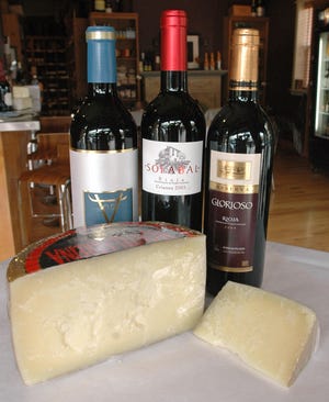 From left, Volver 2005 Rioja, Solabal Rioja Crianza 2003 and Gloriosa Rioja 2003 paired with manchego cheese.