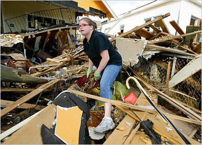 Gina Hadley walked through what was left of her home in the aftermath of Hurricane Ike on Wednesday in Galveston, Texas.