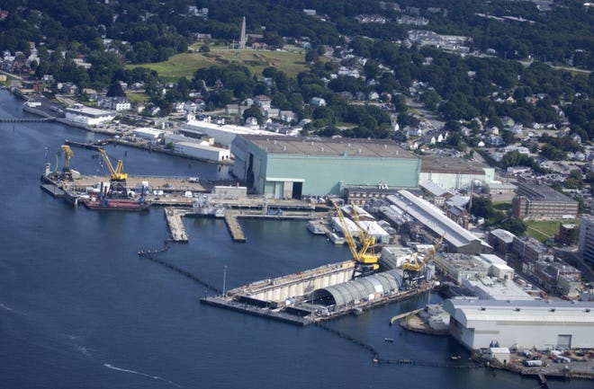An aerial view of Electric Boat in Groton.
