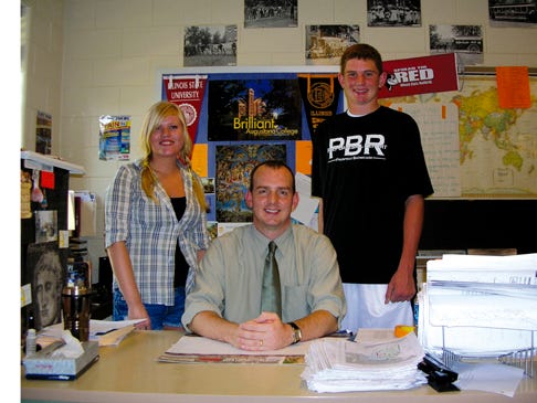 Sophomores Heather Richardson and Adam Casson say they have been enjoying Homecoming week activities at Pontiac Township High School. With them is one of their class’s sponsors, Zachary Treadway.