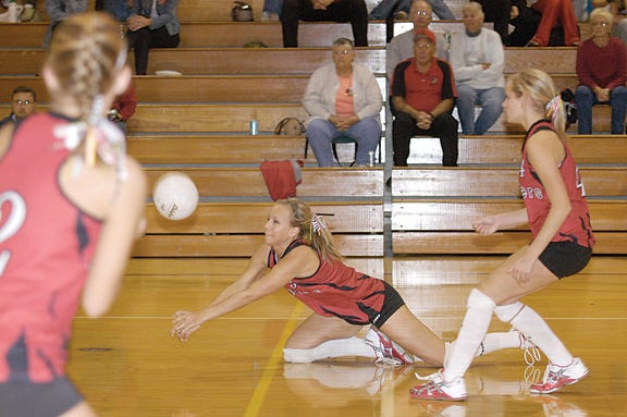 Addison’s Stephanie Orr attempts to save the ball during Thursday’s Cascades Conference match against Manchester.