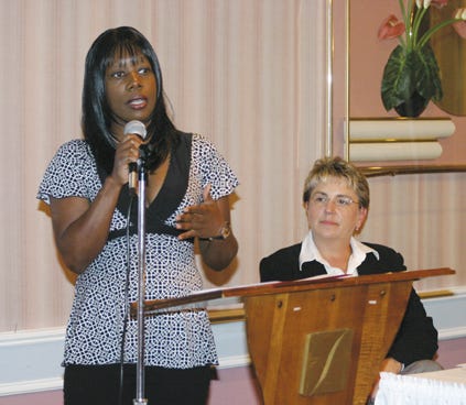 Dr. Sharon Harris-Ingram, left, an obstetrician/gynecologist at OSF Saint James-John W. Albrecht Medical Center, was the featured speaker at Thursday’s 2008 ATHENA Award luncheon. At Ingram’s left is Cheri Lambert Pontiac Area Chamber of Commerce president and CEO.