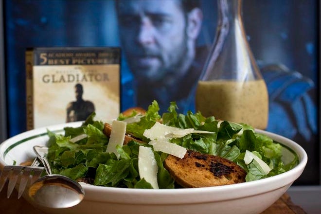 A Caesar Salad is seen in this Thursday, Sept. 25, 2008 photo. This salad gives a nod to the emperor when watching Gladiator during a stay-at-home movie night.