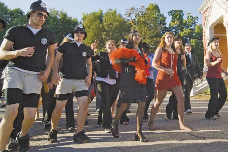 Sanborn Regional High School seniors, the "Mobsters," make their way to the Swasey Gymnasium during the 2007 homecoming parade. This year, each class will portray a video game. Homecoming activities are slated for today, Oct. 10 and Saturday, Oct. 11.