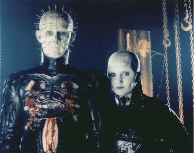 Pinhead (Doug Bradley) and Female Cenobite (Barbie Wilde) from “Hellbound: Hellraiser II.” They are scheduled to appear at Rock and Shock.